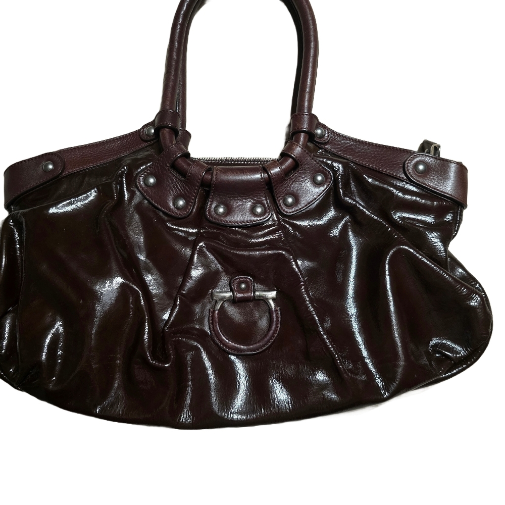 Salvatore Ferragamo Dark Brown patent leather handbag